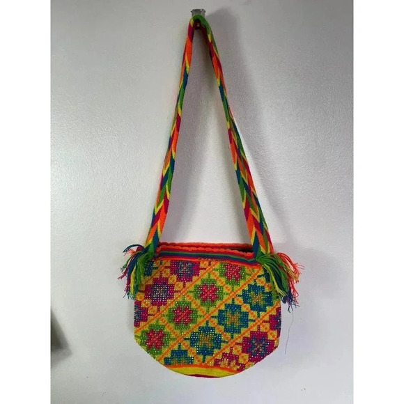 Aztec Crochet Crossbody Shoulder Messenger Bag Multicolor - Picture 10 of 12